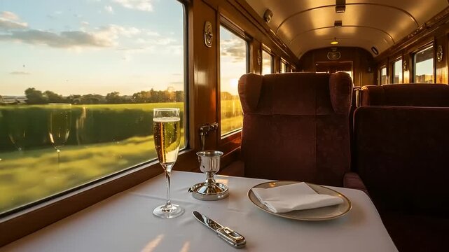 Dining Car on a Luxury Train with Scenic View
