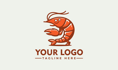Cartoon shrimp character standing upright with a happy expression, logo template.