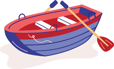 Red blue rowboat with oars on water vector
