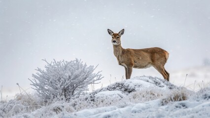 Obraz premium Roe deer standing tall in a snowy winter landscape