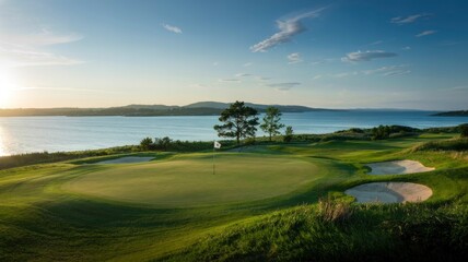 Serene Sunset Golf Course by the Lake