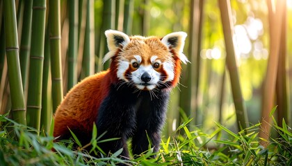 Fototapeta premium Red panda in bamboo forest