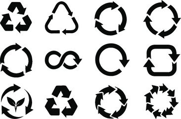 Collection of Eco-Friendly Recycling Symbols Depicting Circularity, Sustainability, and Environmental Consciousness Promoting Responsible Waste Management and Resource Conservation