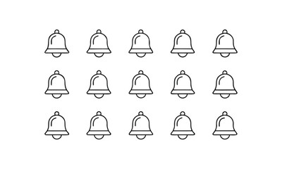 Fototapeta premium Notification Bell Line Icons Set – Includes Alert, Reminder, Mute, Time, Check, Active Ring, Silent, and Default Bell Icons