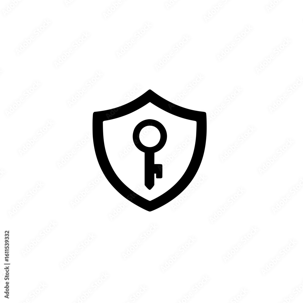 Poster shield with key icon representing data protection access control and cyber security vector
