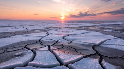 Crackled Ice at Sunset A Stunning Arctic Landscape