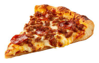 Meaty Meat Lovers Pizza Slice Isolated on Transparent Background PNG
