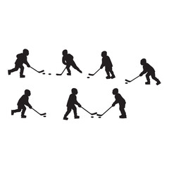 Naklejka premium Ice hockey kids silhouette vector flat illustration design on white background