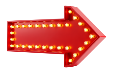 Red Arrow with Light Bulbs for Theater Direction Isolated on Transparent Background PNG
