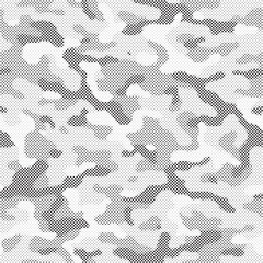 Abstract halftone seamless camouflage pattern. Repeating digital dotted hexagonal camo military texture background. Abstract modern fabric textile ornament. Vector illustration.