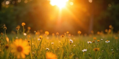 Golden hour sunlight bathes a tranquil scene, a feeling of effortless joy and complete contentment pervades the image Perfect for concepts of peace, well-being, and serenity , fields, harmony, rest
