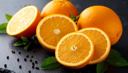Juicy Oranges Sliced on Dark Surface