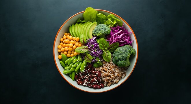 Healthy and Vibrant Buddha Bowl with Fresh Vegetables and Grains a Nutritious Meal for Wellness and Dietary Health Featuring Chickpeas Avocado and Broccoli
