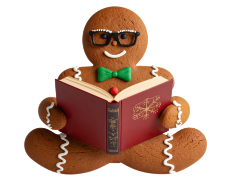  Gingerbread Man Wearing Glasses and Reading a Book Transparent PNG