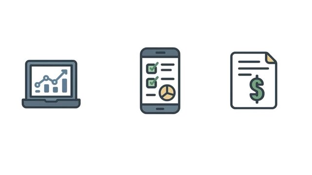 Financeial planning icon set animation on white background