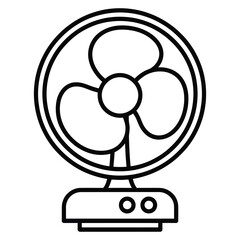  Simple black and white line drawing of a vintage desk fan with four blades