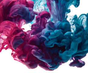 Abstract swirls of vibrant pink and teal ink.