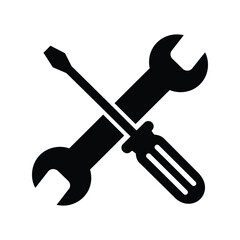 Crossed wrench and screwdriver icon, maintenance and repair tools, engineering symbol vector