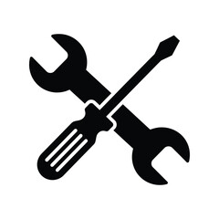 Crossed wrench and screwdriver icon, maintenance and repair tools, engineering symbol vector