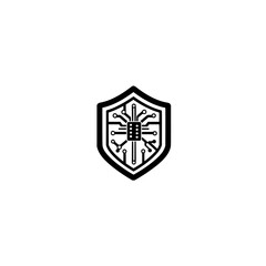 Shield with Microchip Icon Representing Cybersecurity Data Protection and Digital Safety Vector