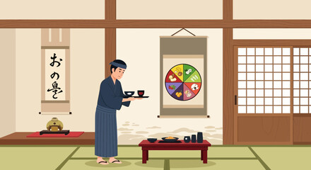 Traditional Japanese Service And Interior Presentation With Artistic Elements