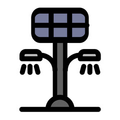 Solar panel powering street LEDs symbol - renewable energy, sustainability and ecology icon.