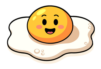 Fried egg with funny egg face cartoon drwing  illstration on white background.