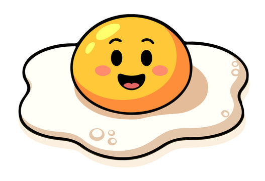 Fried egg with funny egg face cartoon drwing  illstration on white background.