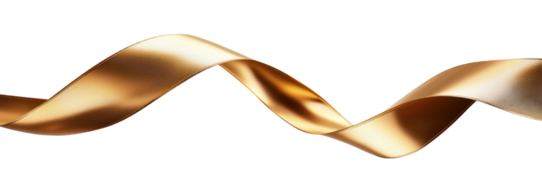 Elegant Gold Ribbon Curl with Smooth Metallic Texture Isolated on Transparent Background

