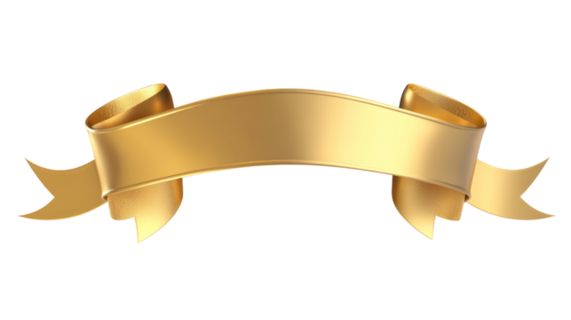 Elegant Gold Ribbon Banner Illustration on Transparent Background PNG Style

