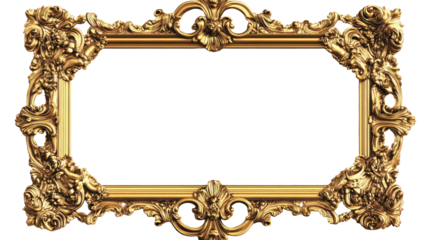 Elegant Golden Frame with Ornamental Corners Clean Isolated on Transparent Background

