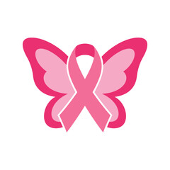  Pink ribbon butterfly, breast cancer awareness symbol, hope and support graphic