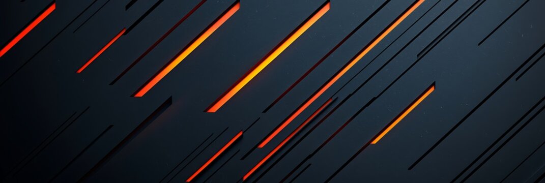 Abstract dark background with diagonal glowing red and orange streaks creating a dynamic, futuristic, and sleek visual effect. - Powered by Adobe