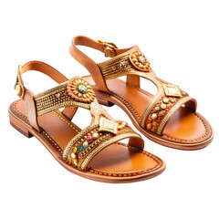 Embellished Tan Leather Sandals Detailed View of Elegant Summer Footwear