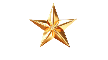 Glossy Gold Starburst Icon with 3D Depth Shiny Light on Transparent Background

