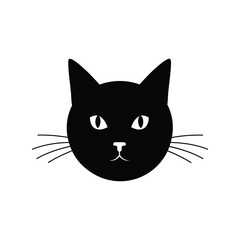 Black Cat Head Silhouette Icon with Whiskers Cute Pet Vector