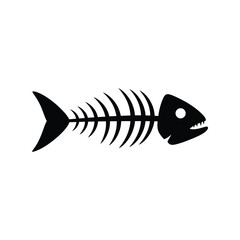 Spooky Fish Skeleton Icon Vector Illustration Marine Life Anatomy