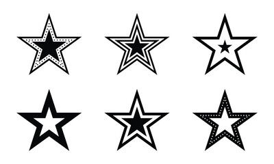 Black and White Retro Star Set – Vintage Starburst and Atomic Star Shapes Collection