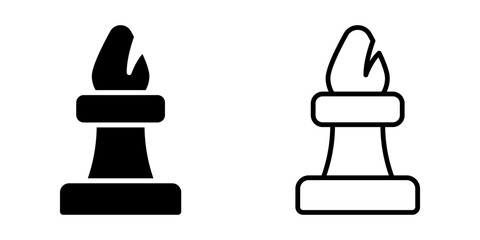 Chess Piece icon set. Simple Outline Black and White Bishop Chess Piece Symbol Icon