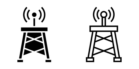 Signal Tower icon set. Minimalist Outline Communication Tower Transmitter Antenna Signal Technology Line Art Icon