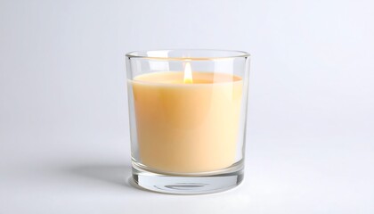 A single, lit candle in a clear glass container
