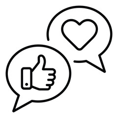  Social media engagement icons thumbs up and heart symbol in speech bubbles