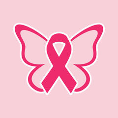 Breast Cancer Awareness Pink Ribbon Butterfly Vector Illustration