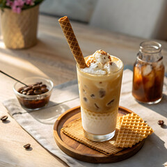 Vanilla cream cold brew with light foam, garnished with a hint of vanilla bean.