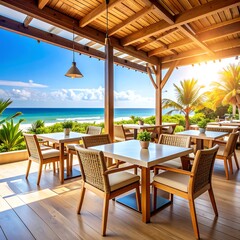 Obraz premium Tropical beachside patio dining