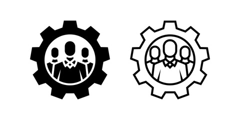 Team Management icon set. Outline Flat Design Gear Teamwork Staff Management Cooperation Icon Symbol