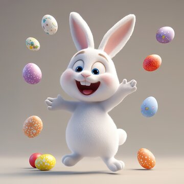 Joyful Easter Bunny with Colorful Eggs in a Playful Setting