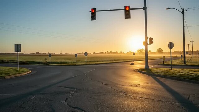 Sunrise at a rural intersection