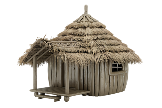 A Rustic Thatched-Roof Hut Model for Diorama or Display