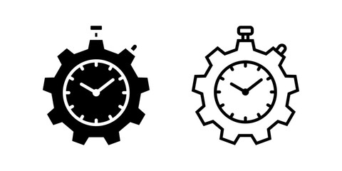 Time Management icon set. Minimalist Outline Gear Stopwatch Timer Icon for Productivity and Time Management